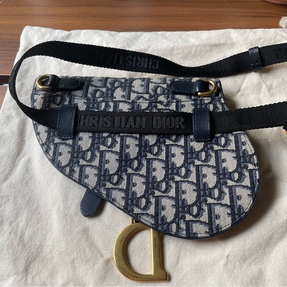 DIOR Blue Oblique Canvas and Leather Saddle Belt Bag 🤍 - Picture 4 of 12